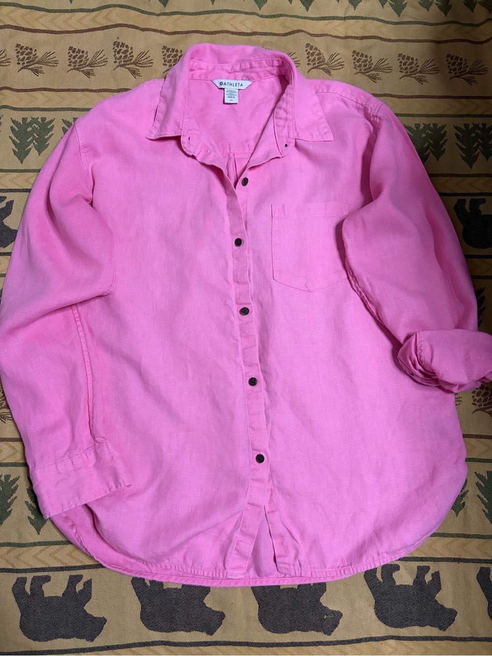 Athleta Bright Pink Long-Sleeve Button-Down Shirt